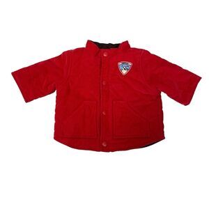 Baby GAP Reversible Jacket Infant 0-3 Months Red Corduroy Brown Bear Chore Coat